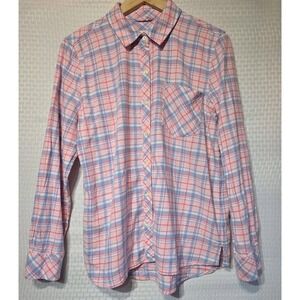Vineyard Vines Women's Plaid Button Down Shirt Size 12 Relaxed Linen Cotton Pink
